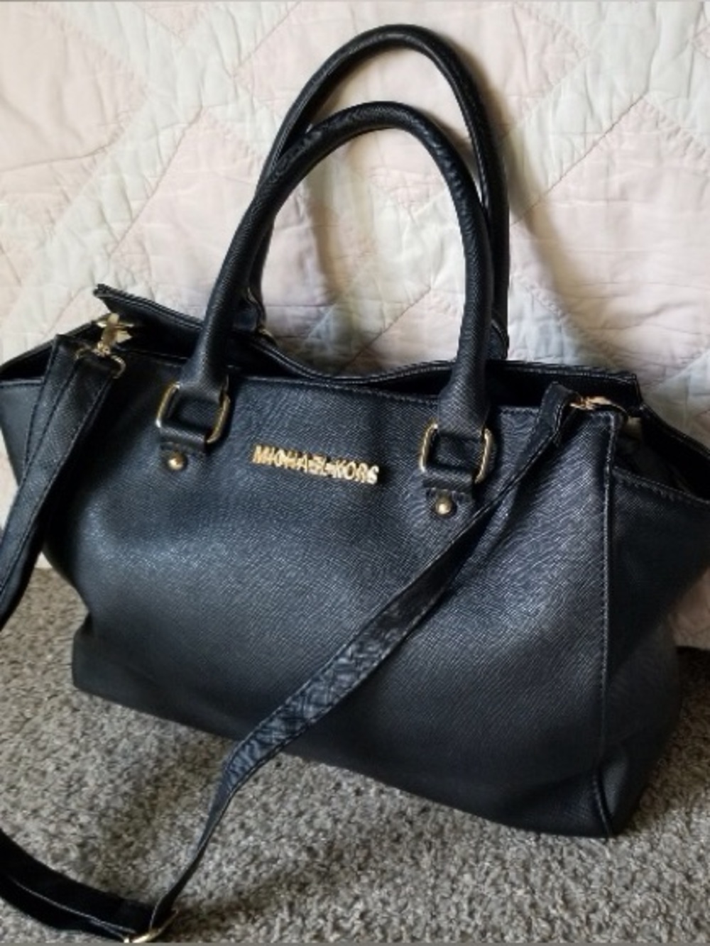 Michael Kors Black Saffiano Satchel with Gold Hardware